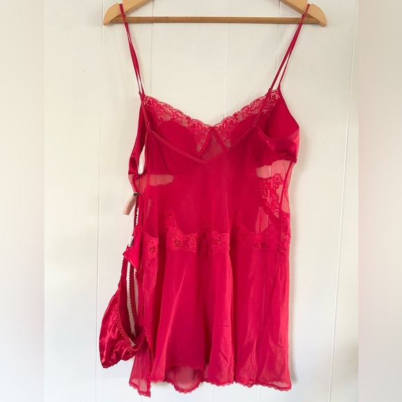 NWT Vintage Y2K Silk Victoria’s Secret Babydoll Pink Tag Sexy Sheer Set Thong - Picture 11 of 16